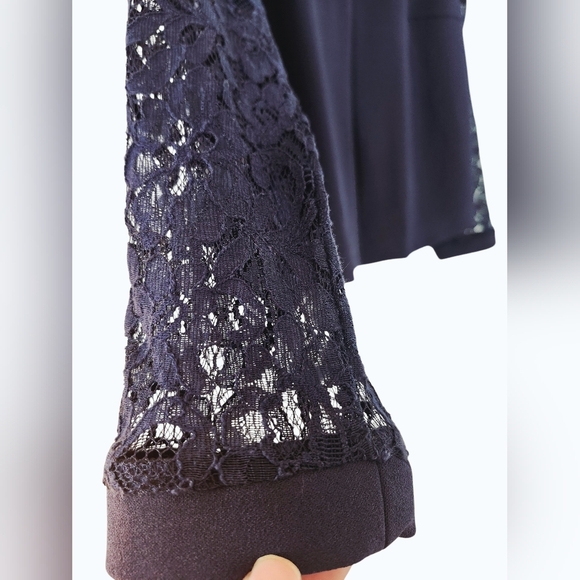 Navy Blue Lace Sleeve Blazer Romantic Officewear Feminine Chic Sz 44 EU/US L - Picture 9 of 10
